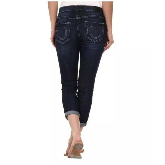 True Religion Halle Women's 29" Super Skinny Mid-Rise Crop Rolled Jeans Lonestar - Picture 4 of 16